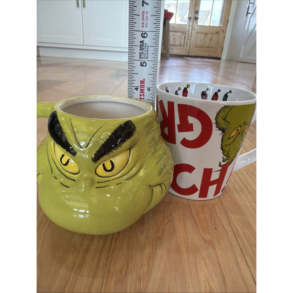 The Grinch Ceramic Coffee Mug Lot Of 2 Christmas Holiday Hot Cocoa Latte Tea - Picture 2 of 10